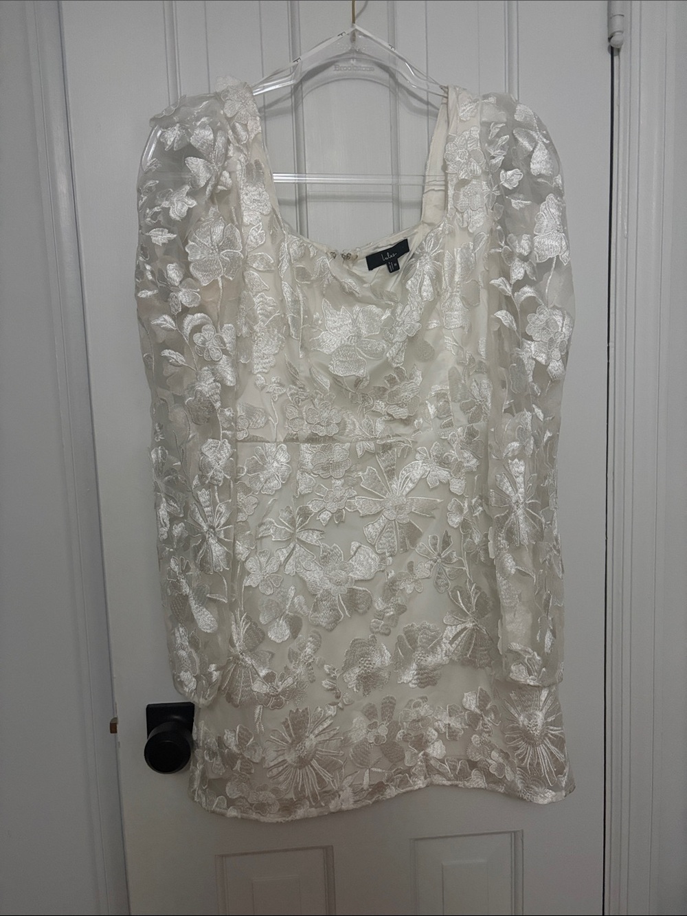 Lulu's Ivory Floral Lace Puff-Sleeve Mini Dress